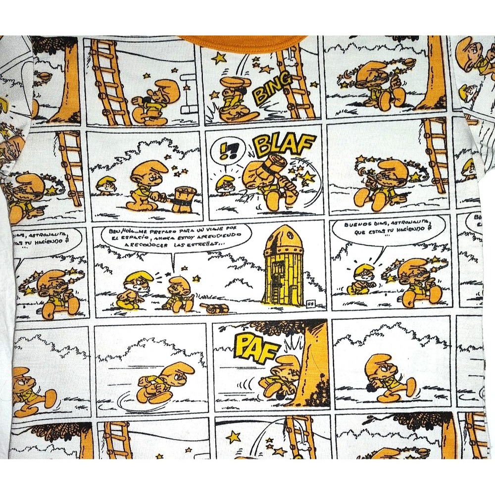 Vtg Carter's Orange Smurfs Comic Cartoon Pajama Shirt Top 12‎ Anos Years Spanish - Picture 5 of 5